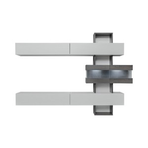 Ensemble salon TOKO. Composition TV murale coloris blanc et bois. LED incluses.