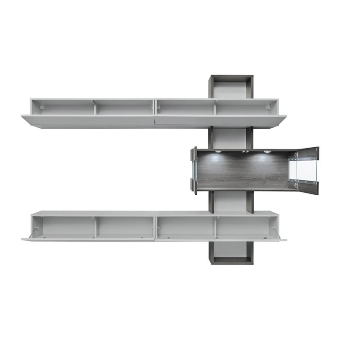 Ensemble salon TOKO. Composition TV murale coloris blanc et bois. LED incluses.