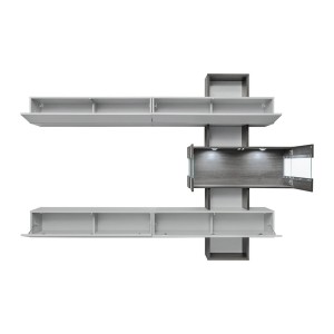 Ensemble salon TOKO. Composition TV murale coloris blanc et bois. LED incluses.