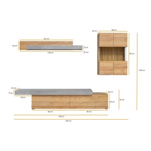 Ensemble salon ALLURE. Composition TV murale coloris bois et gris effet béton. LED incluses.