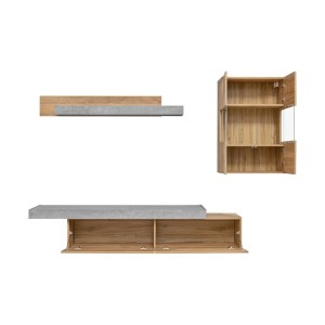 Ensemble salon ALLURE. Composition TV murale coloris bois et gris effet béton. LED incluses.