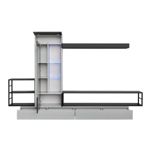 Ensemble salon GROOVE. Composition TV murale coloris Gris et noir mat. LED incluses.