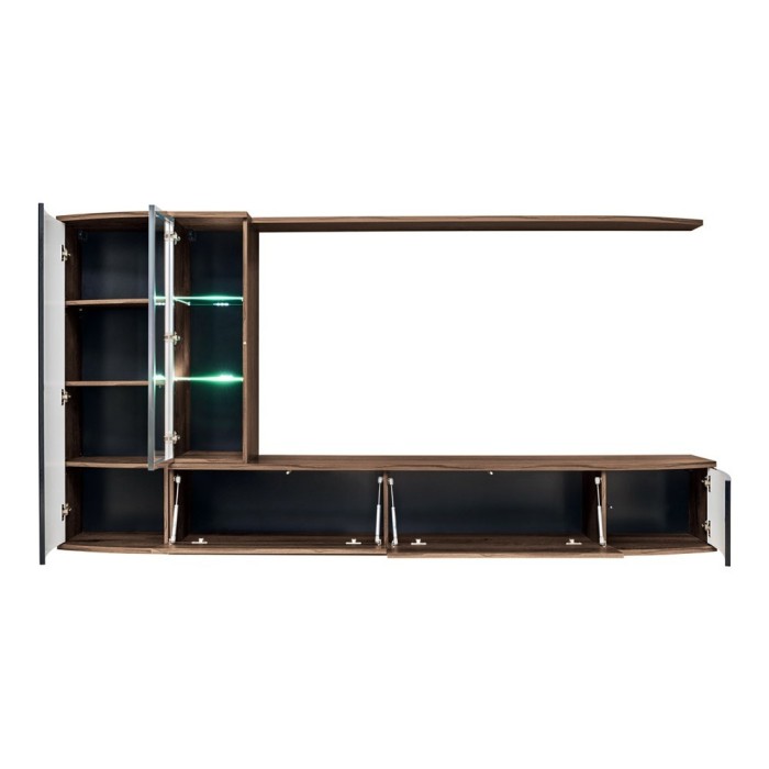 Ensemble complet meuble TV ZENITH. Composition murale effet chêne. LED incluses.