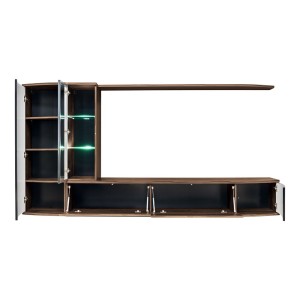 Ensemble complet meuble TV ZENITH. Composition murale effet chêne. LED incluses.