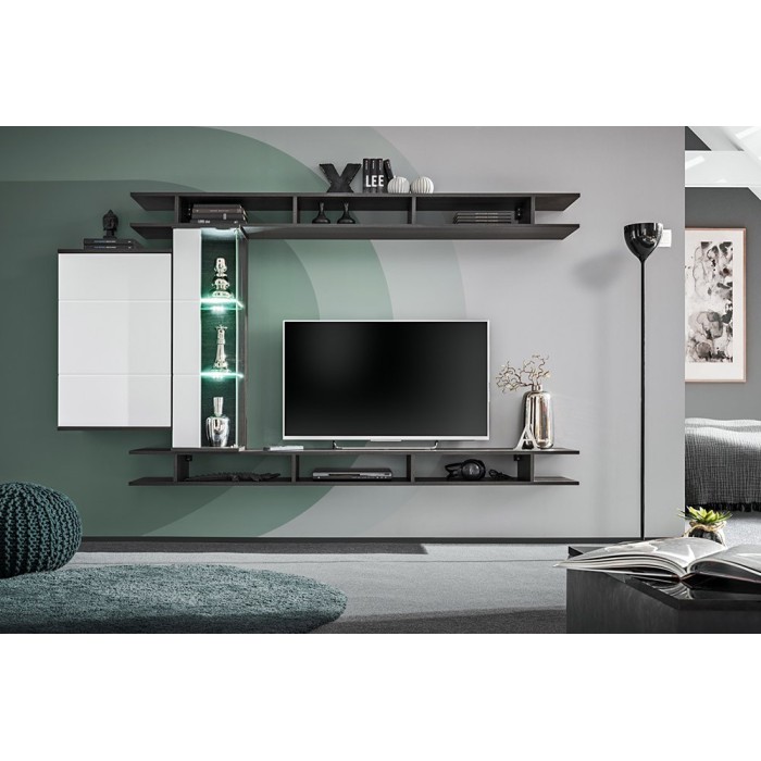 Ensemble meuble TV mural TONY design couleur gris anthracite. Meuble de salon suspendu