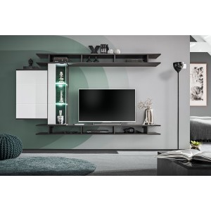 Ensemble meuble TV mural TONY design couleur gris anthracite. Meuble de salon suspendu