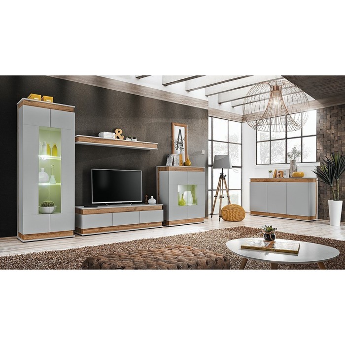 Vitrine, bibliothèque, vaisselier MUNICH modèle haut + LED. Meuble design idéal pour votre salle à manger