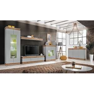 Vitrine, bibliothèque, vaisselier MUNICH modèle haut + LED. Meuble design idéal pour votre salle à manger