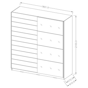 Chambre à coucher EOS : Armoire, Lit 160x200, commode, chevets. Couleur chêne foncé et noir
