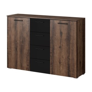 Chambre à coucher EOS : Armoire 200cm, Lit 160x200, commode, chevets. Couleur chêne foncé et noir