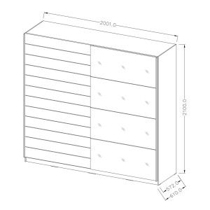 Chambre à coucher EOS : Armoire 200cm, Lit 160x200, commode, chevets. Couleur chêne foncé et noir