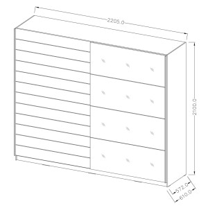 Chambre à coucher EOS : Armoire 220x210, Lit 160, commode, chevets. Couleur chêne foncé et noir