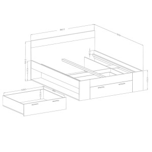 Chambre à coucher EOS : Armoire 2 mètres, Lit 180x200, commode, chevets. Couleur chêne foncé et noir