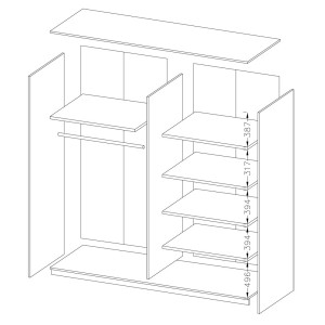 Chambre à coucher EOS : Armoire 2 mètres, Lit 180x200, commode, chevets. Couleur chêne foncé et noir