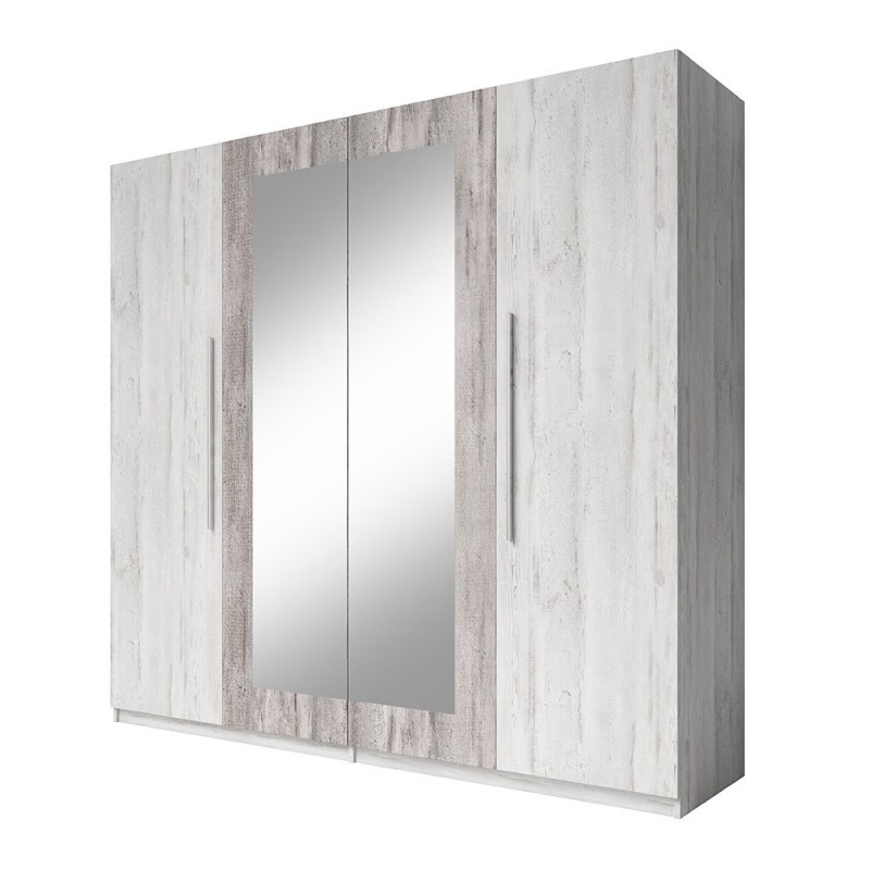 Armoire 4 portes avec miroirs couleur gris clair et gris foncé - IRINA