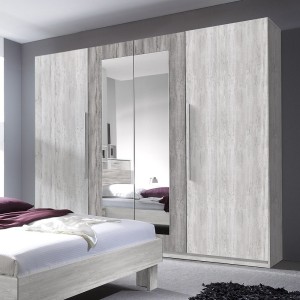 Armoire 4 portes avec miroirs couleur gris clair et gris foncé - IRINA