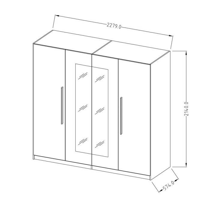 Armoire 4 portes avec miroirs couleur gris clair et gris foncé - IRINA