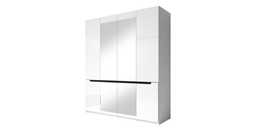 Armoire design 4 portes et 2 miroirs couleur blanche finitions glossy - LUCIA
