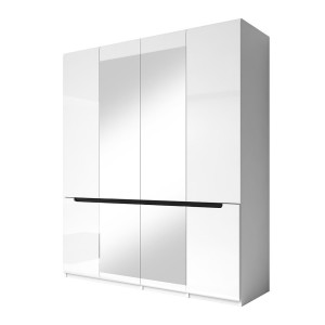 Armoire design 4 portes et 2 miroirs couleur blanche finitions glossy - LUCIA