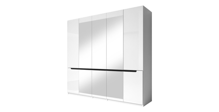 Armoire design 5 portes et 3 miroirs couleur blanche finitions glossy - LUCIA