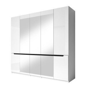 Armoire design 5 portes et 3 miroirs couleur blanche finitions glossy - LUCIA