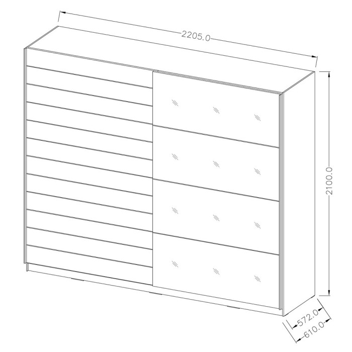 Armoire design 2 portes 220cm couleur chêne foncé. Collection EOS