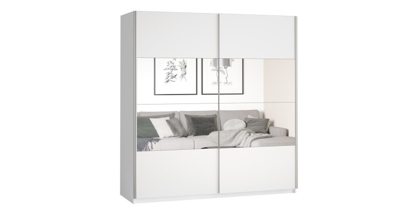 Armoire design 200cm. 2 portes avec miroirs modulables. Couleur blanc mat. Collection EOS