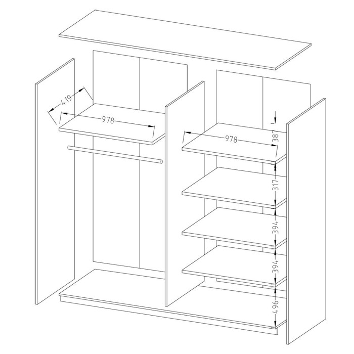 Armoire design 2 portes 200 cm avec miroir. Couleur blanc brillant. Collection EOS