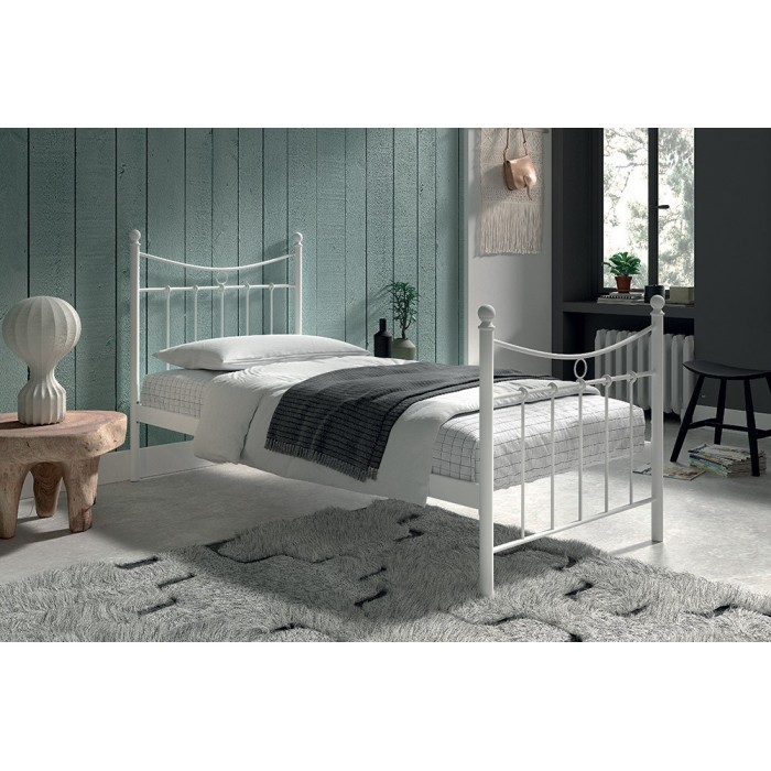 Lit 1 place métal blanc 90x200 SENCHA style contemporain.