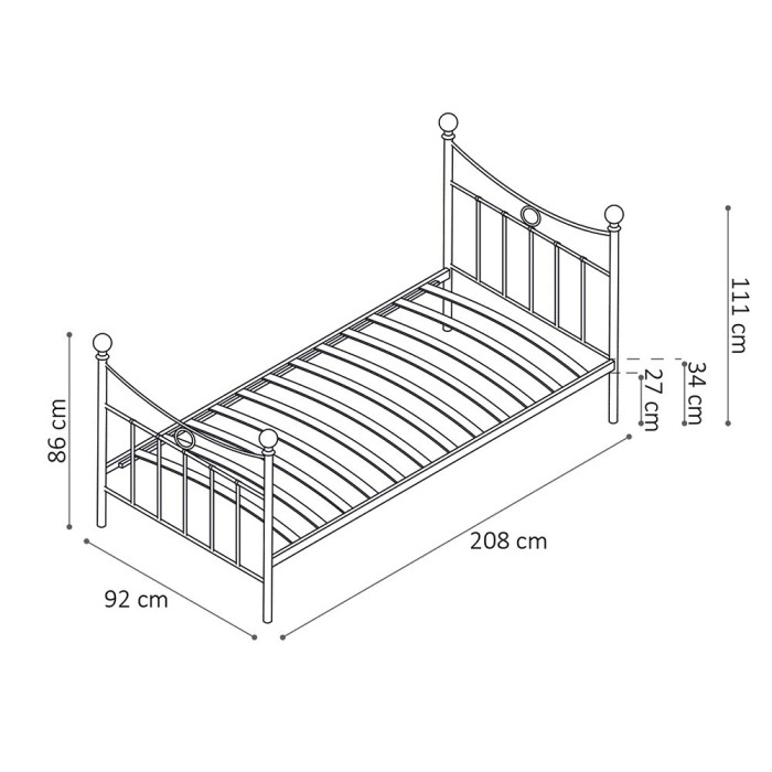 Lit 1 place métal blanc 90x200 SENCHA style contemporain.