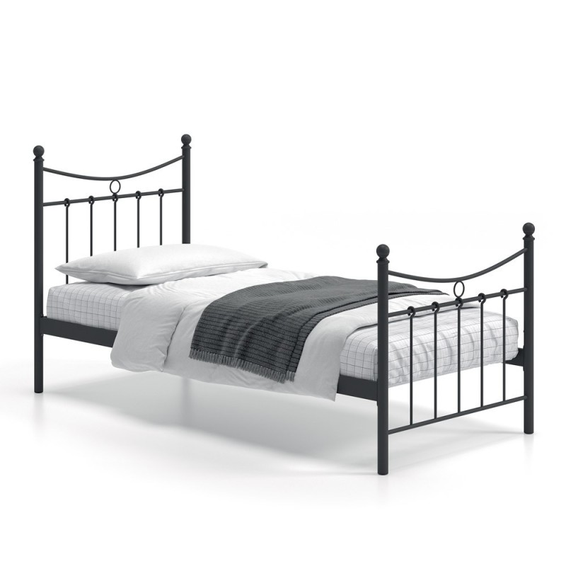 Lit 1 place métal noir 90x200 SENCHA style contemporain.