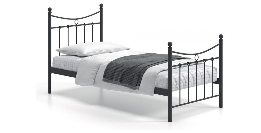 Lit 1 place métal noir 90x200 SENCHA style contemporain.