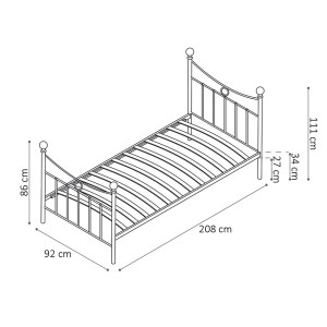 Lit 1 place métal noir 90x200 SENCHA style contemporain.