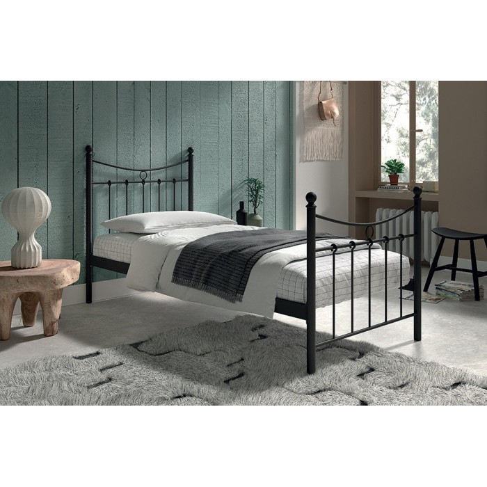 Lit 1 place métal noir 90x200 SENCHA style contemporain.