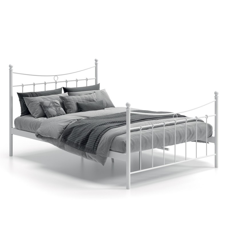 Lit 2 places métal blanc 140x200 SENCHA style contemporain.