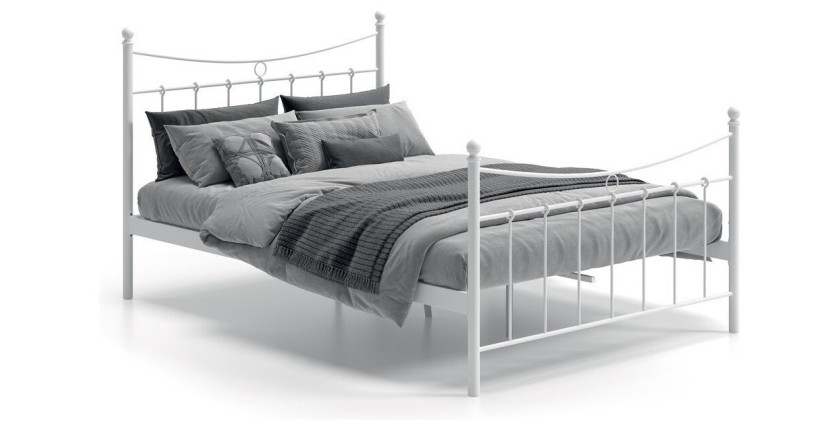 Lit 2 places métal blanc 140x200 SENCHA style contemporain.