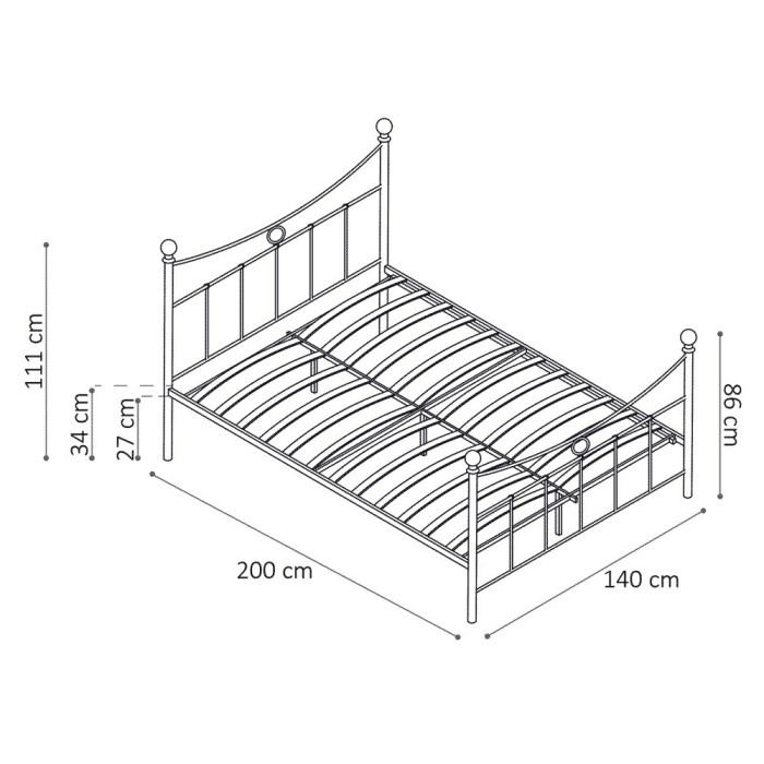 Lit 2 places métal blanc 140x200 SENCHA style contemporain.