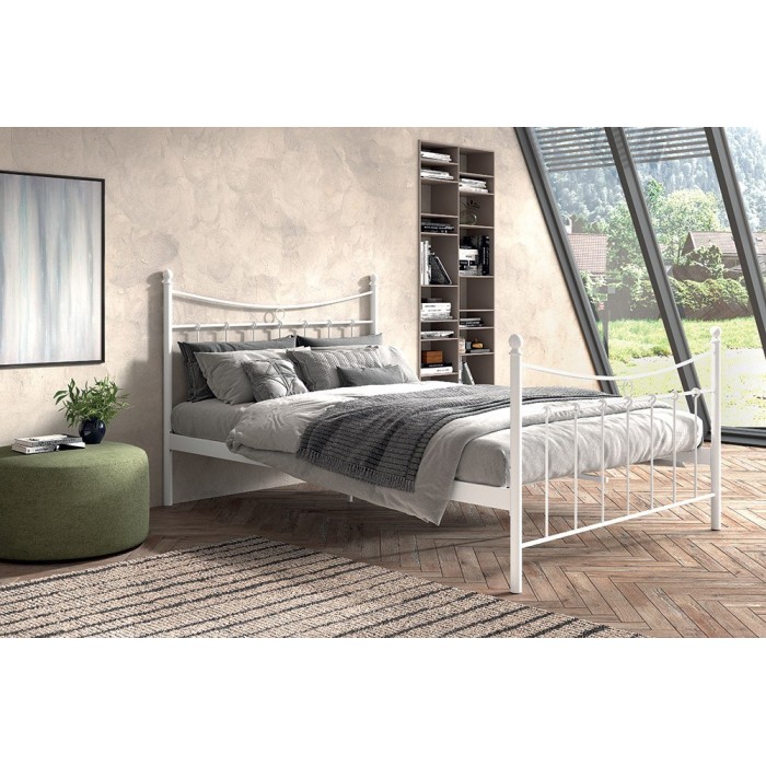 Lit 2 places métal blanc 140x200 SENCHA style contemporain.