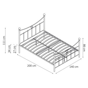 Lit 2 places métal noir 140x200 SENCHA style contemporain.