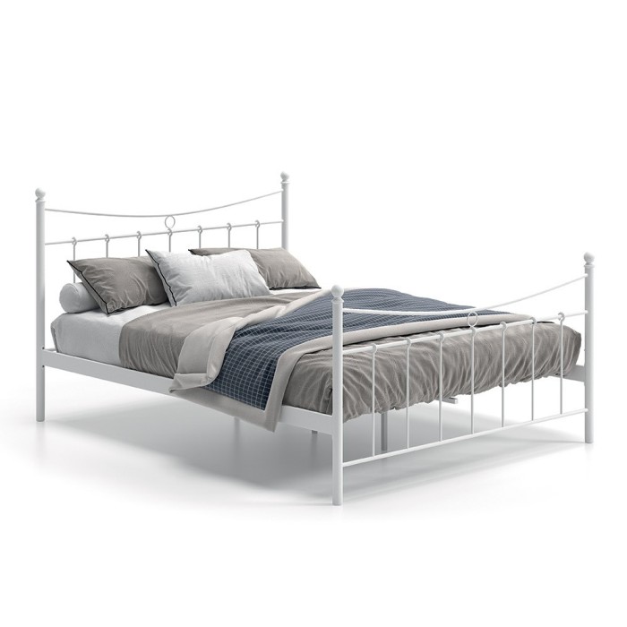 Lit 2 places métal blanc 160x200 SENCHA style contemporain.