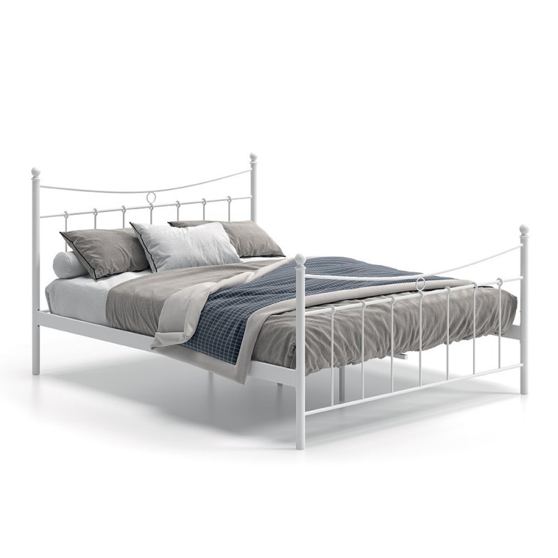 Lit 2 places métal blanc 160x200 SENCHA style contemporain.