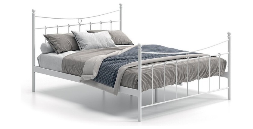 Lit 2 places métal blanc 160x200 SENCHA style contemporain.