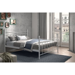 Lit 2 places métal blanc 160x200 SENCHA style contemporain.