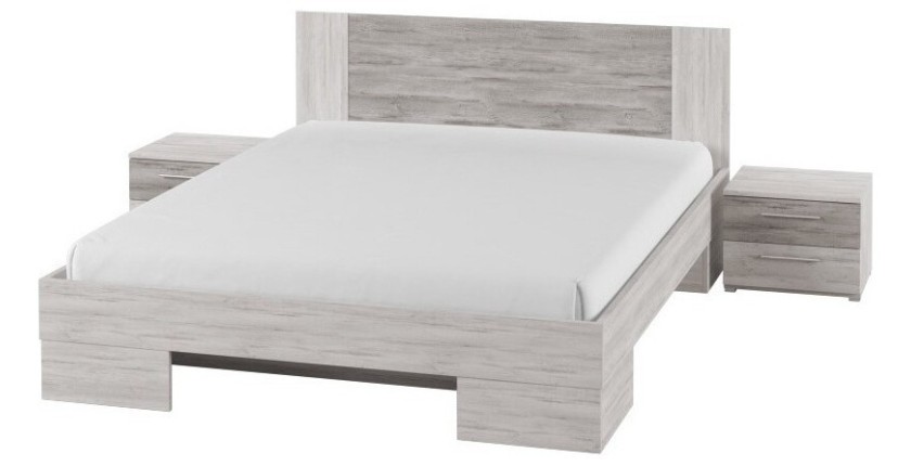 Lit adulte 160x200 collection IRINA. Chevets intégrés. Coloris gris clair et gris foncé
