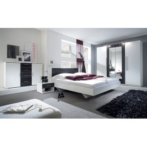 Lit adulte 160x200 collection IRINA. Chevets intégrés. Coloris blanc et gris anthracite