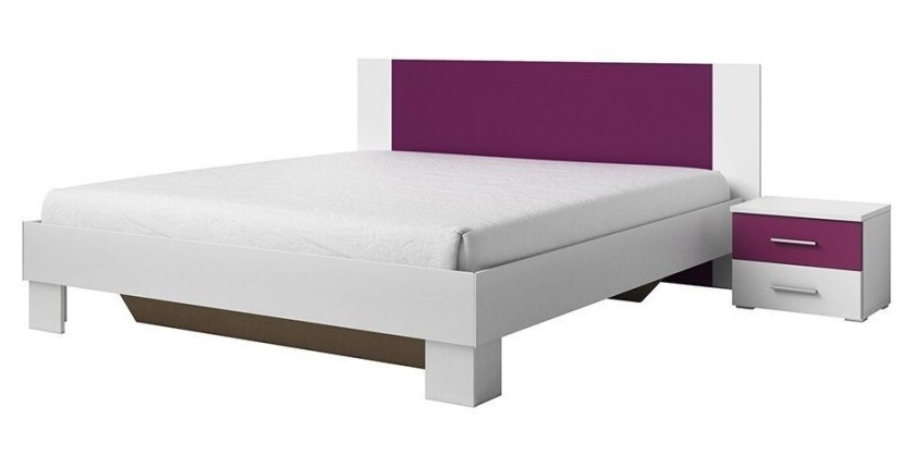 Lit adulte 180x200 collection IRINA. Chevets intégrés. Coloris gris blanc et lilas