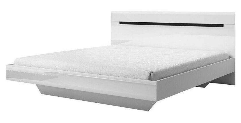 Lit adulte design 160x200 collection LUCIA. Coloris blanc brillant.