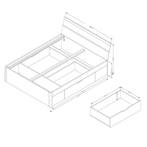 Lit adulte 180x200 avec tiroirs intégrés - Collection EOS. Coloris chêne clair et blanc