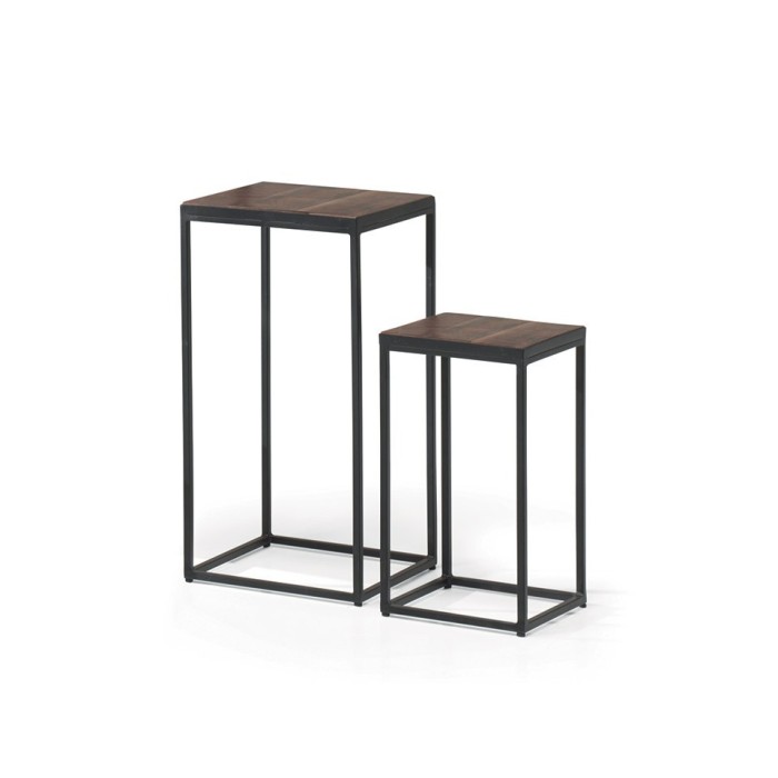 Tables d'appoint salon GOA en bois massif. Meubles style industriel