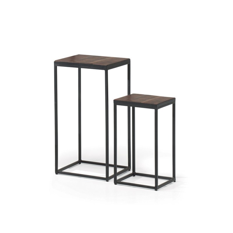 Tables d'appoint salon GOA en bois massif. Meubles style industriel